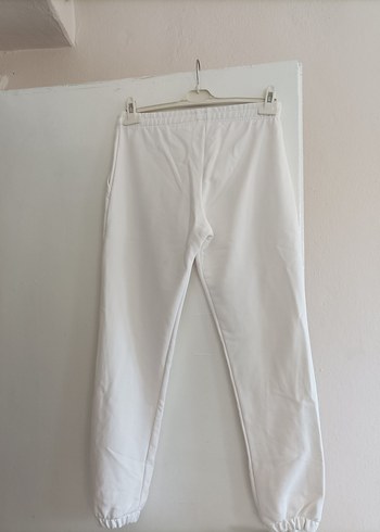 Beyaz Kadın Keten Rahat Kesim Sweatpant - Görsel 3