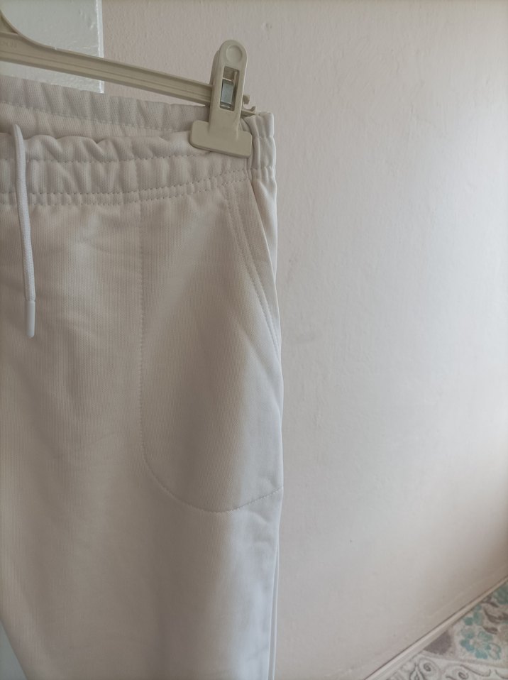 Beyaz Kadın Keten Rahat Kesim Sweatpant - Görsel 4