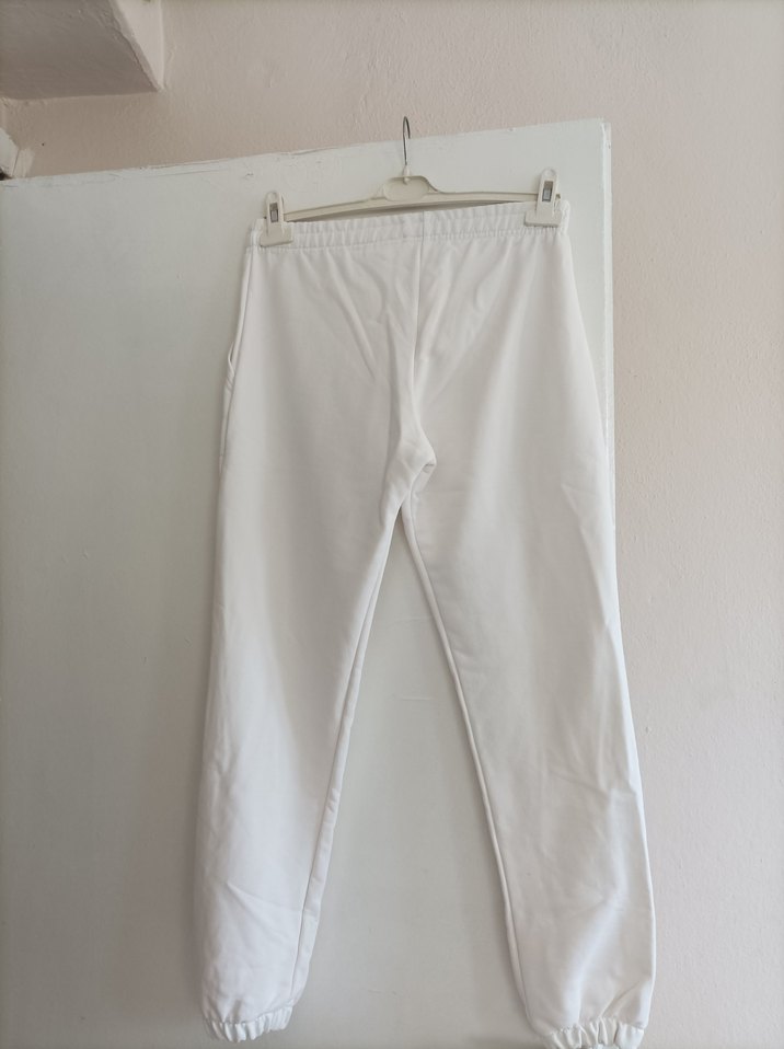 Beyaz Kadın Keten Rahat Kesim Sweatpant - Görsel 3