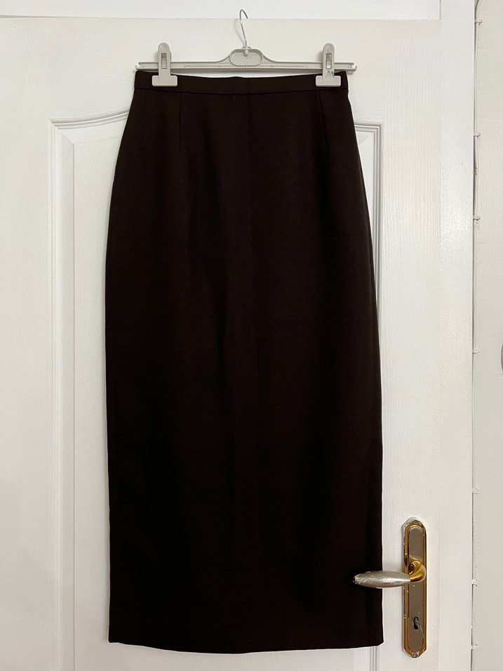 Düğmeli Kahverengi Uzun Kadın Etek - Görsel 4