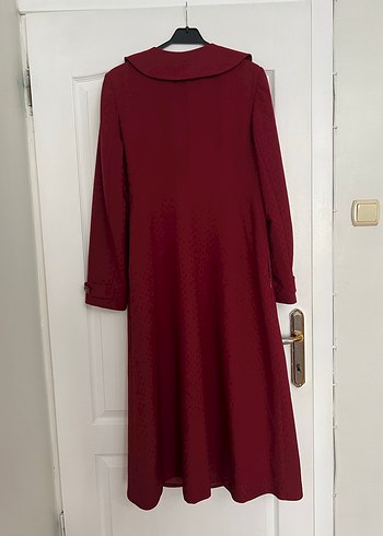 Bordo Uzun Kadın Pardesü Drapeli Yaka - Görsel 4