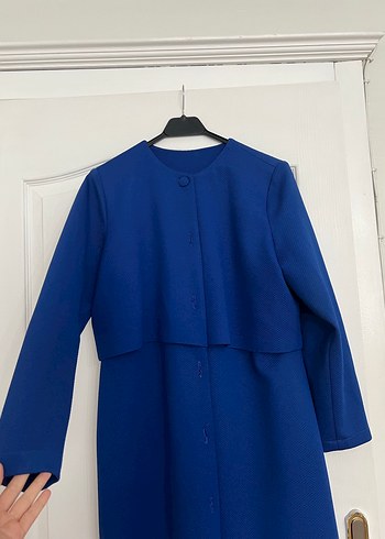Uzun Kollu Lacivert Kadın Pardesü - Görsel 2