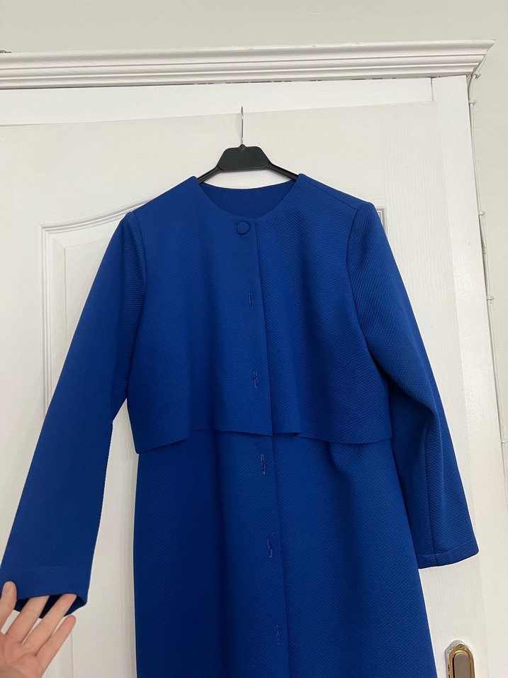 Uzun Kollu Lacivert Kadın Pardesü - Görsel 2