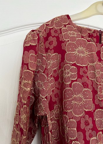 Bordo Desenli Kadın Elbise - Görsel 2