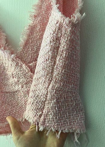 Pembe V Yaka Tüvit Crop Top - Görsel 5