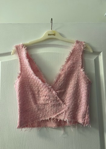 Pembe V Yaka Tüvit Crop Top - Görsel 4