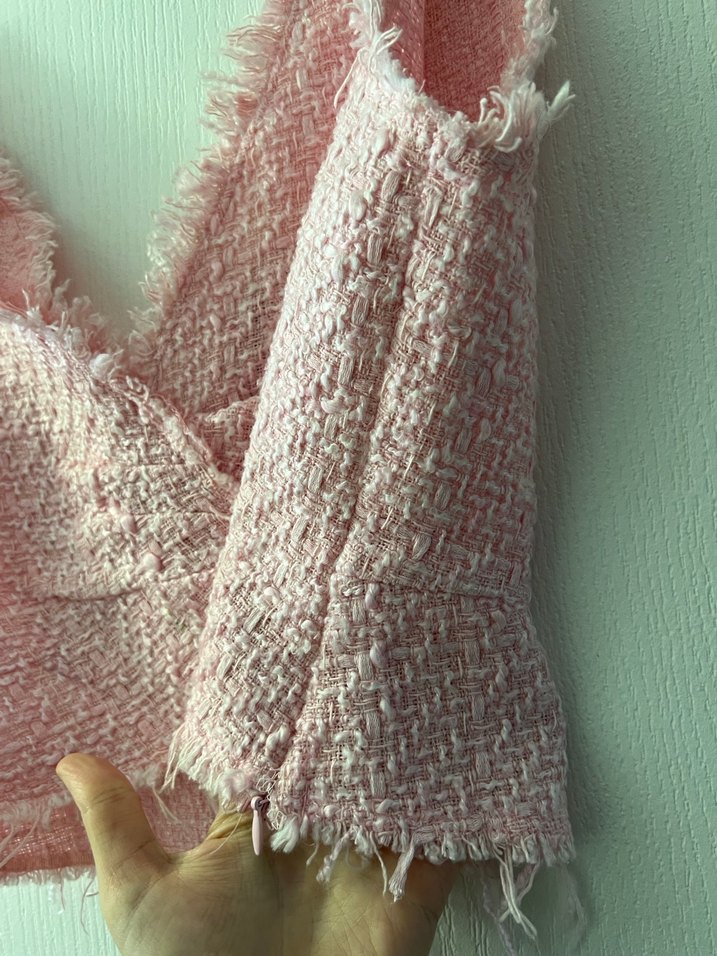 Pembe V Yaka Tüvit Crop Top - Görsel 5