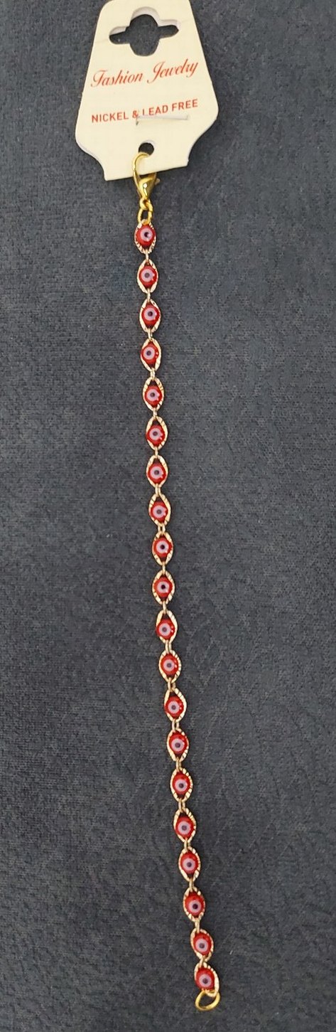 Kırmızı Nakışlı Zincir Detaylı Bileklik - Görsel 2