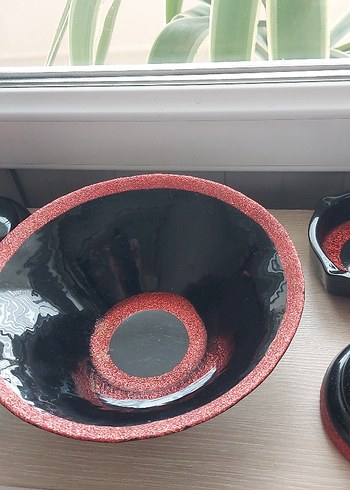 Kırmızı Siyah Parlak Vazo ve Dekoratif Set - Görsel 8