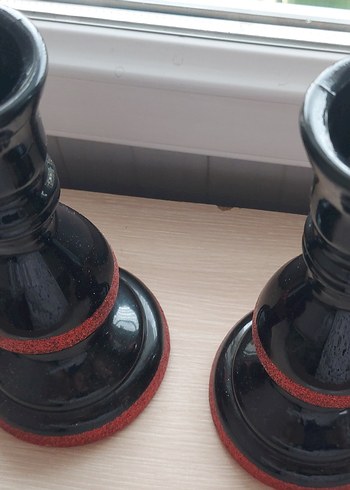 Kırmızı Siyah Parlak Vazo ve Dekoratif Set - Görsel 3