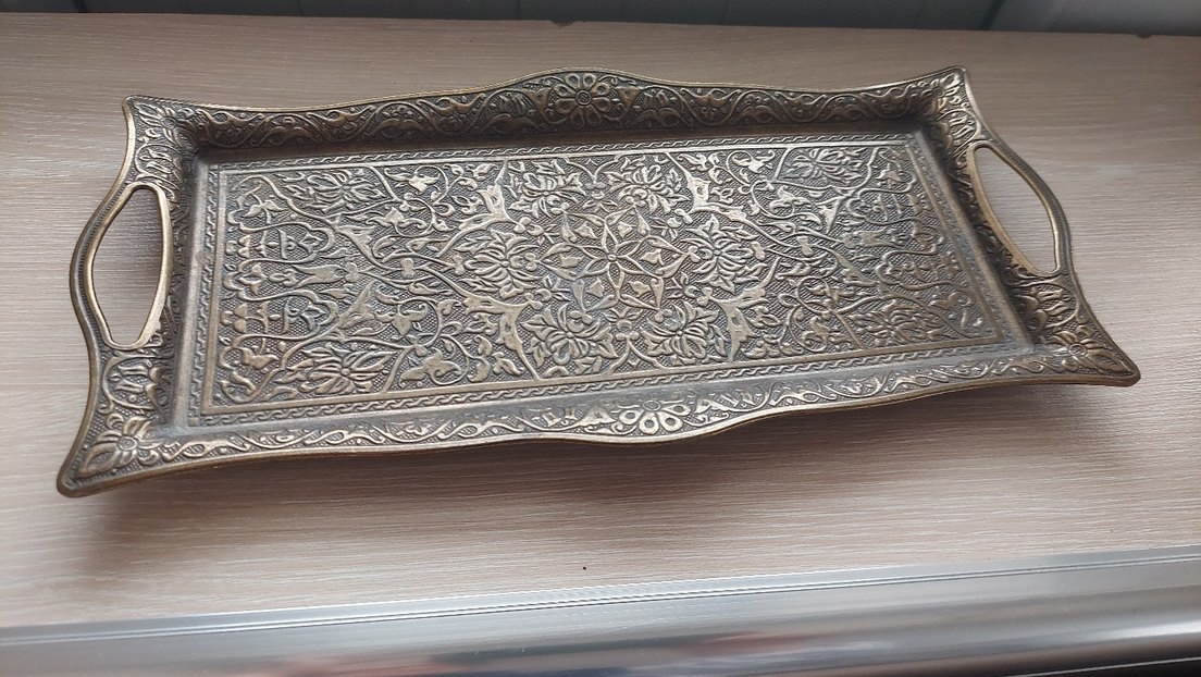 Kahverengi İşlemeli Bakır Kahve Fincan Seti - Görsel 5