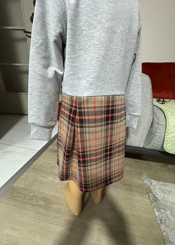 24-36 Ay Beden gri Renk Kız Çocuk Gri Uzun Kollu Triko Elbise