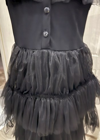 9 Yaş Beden siyah Renk Siyah Fırfırlı Gotik Çocuk Elbisesi