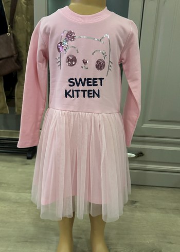 Pembe Uzun Kollu Kız Çocuk Elbise