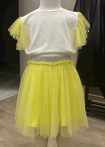 Kız Çocuk Sarı Tül Detaylı Elbise - Görsel 3