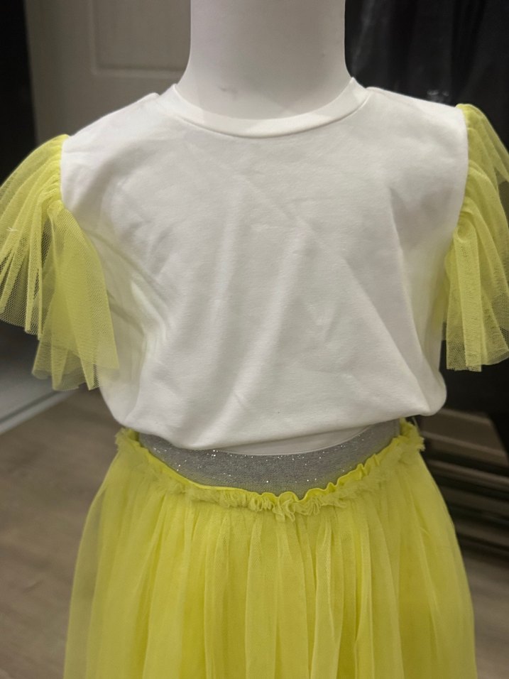 Kız Çocuk Sarı Tül Detaylı Elbise - Görsel 4