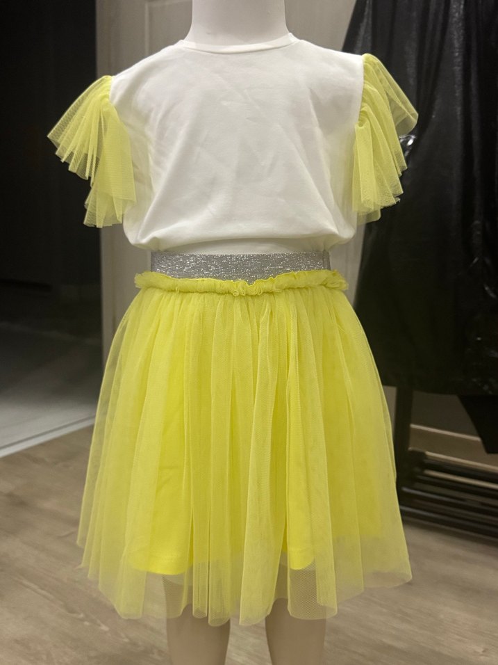 Kız Çocuk Sarı Tül Detaylı Elbise - Görsel 3