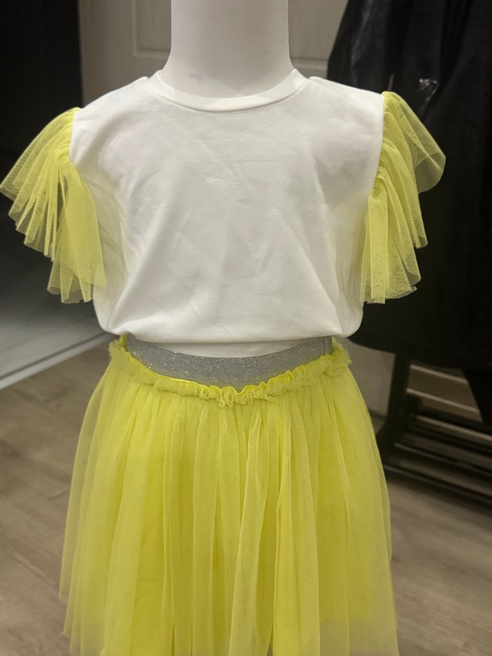 Kız Çocuk Sarı Tül Detaylı Elbise - Görsel 2