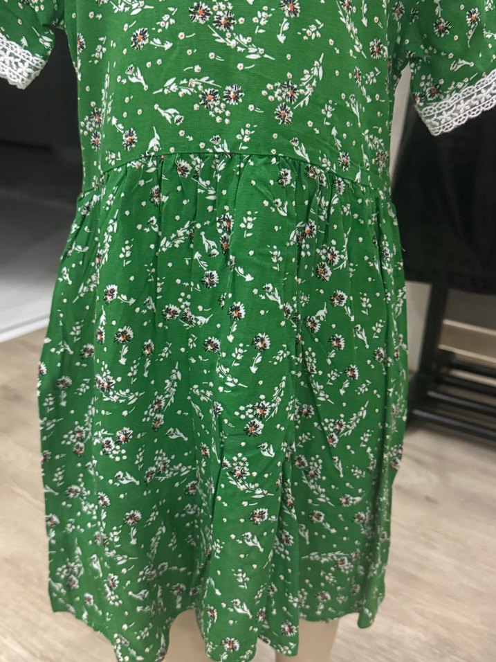 Yeşil Dantelli Bohem Kız Elbise - Görsel 3