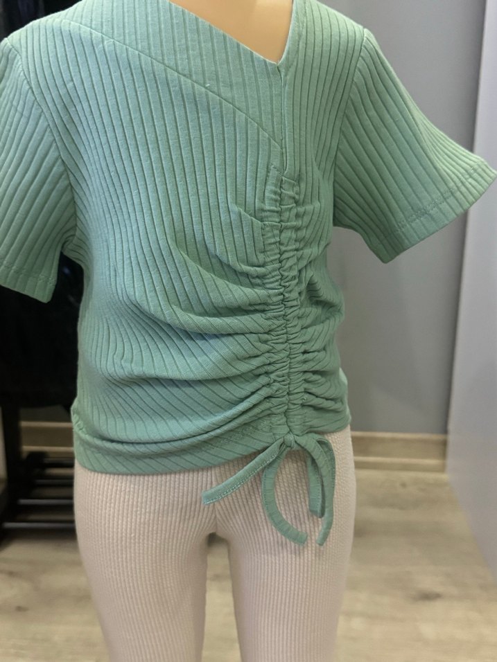 Kız Çocuk Bej Pilili Salaş Pantolon - Görsel 2