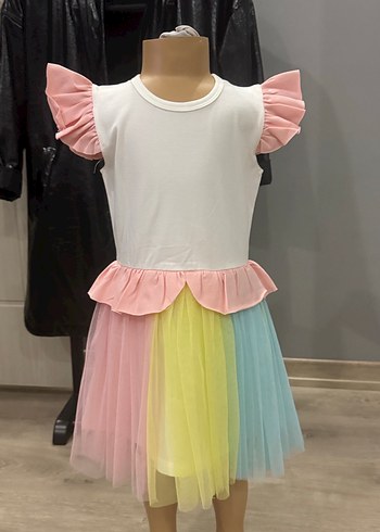 Kız Çocuk Renkli Fırfırlı Elbise - Görsel 4