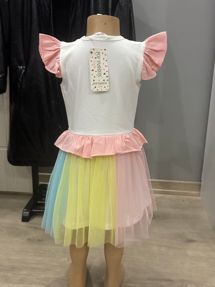 Kız Çocuk Renkli Fırfırlı Elbise - Görsel 5