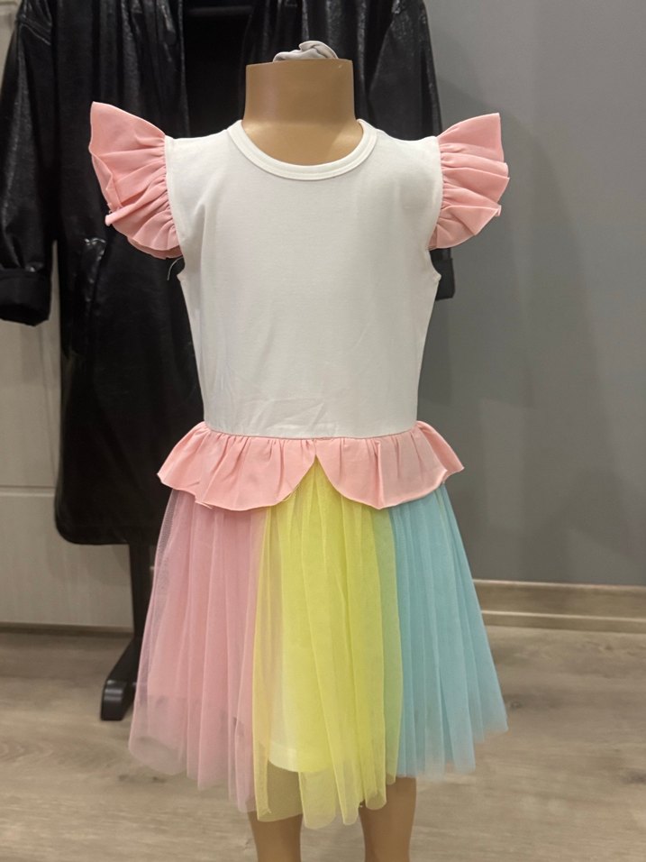 Kız Çocuk Renkli Fırfırlı Elbise - Görsel 4