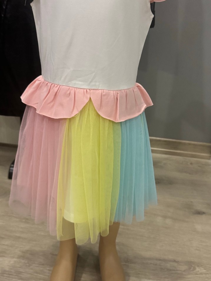 Kız Çocuk Renkli Fırfırlı Elbise - Görsel 2