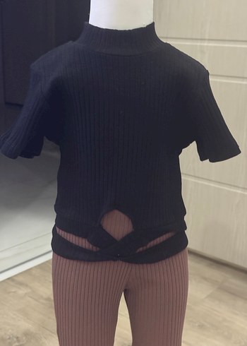 Kız Çocuk Fit Örgü Kahverengi Pantolon - Görsel 2