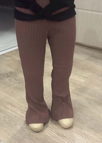 Kız Çocuk Fit Örgü Kahverengi Pantolon - Görsel 3