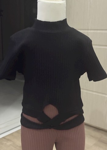 Kız Çocuk Fit Örgü Kahverengi Pantolon - Görsel 4