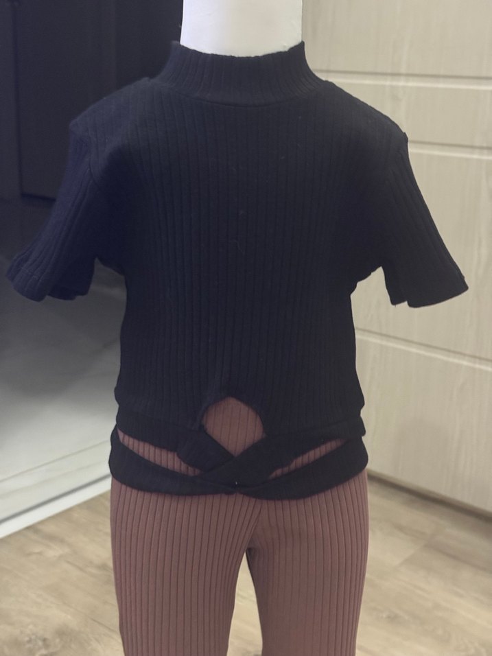 Kız Çocuk Fit Örgü Kahverengi Pantolon - Görsel 2