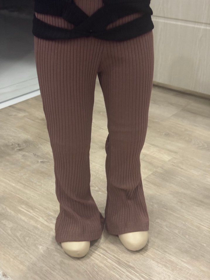 Kız Çocuk Fit Örgü Kahverengi Pantolon - Görsel 3