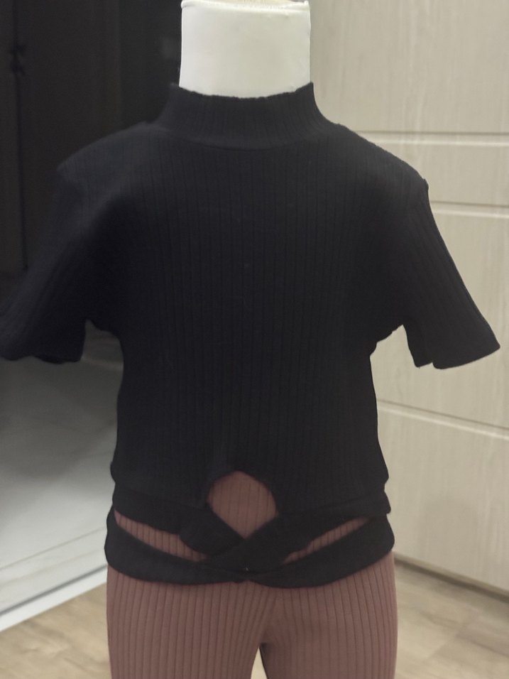 Kız Çocuk Fit Örgü Kahverengi Pantolon - Görsel 4