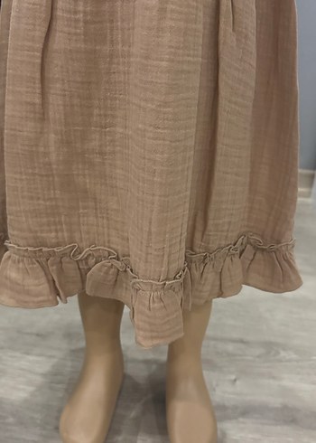 Kız Çocuk Keten Kolsuz Bej Elbise - Görsel 5