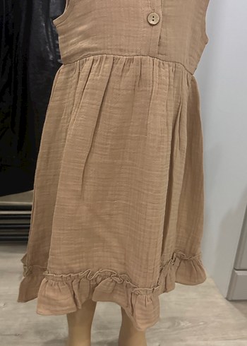 Kız Çocuk Keten Kolsuz Bej Elbise - Görsel 3