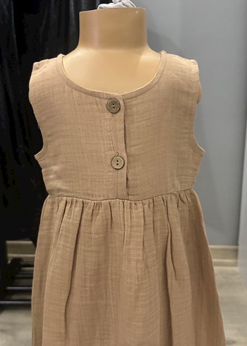 Kız Çocuk Keten Kolsuz Bej Elbise - Görsel 2