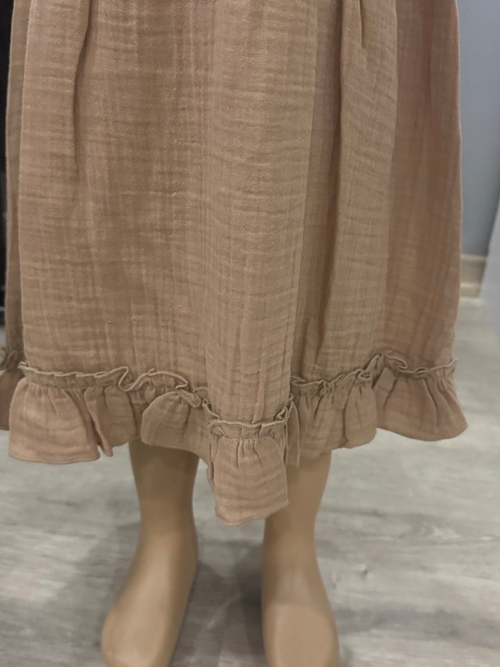 Kız Çocuk Keten Kolsuz Bej Elbise - Görsel 5