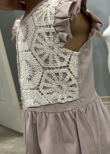 Kız Çocuk Krem Dantel Detaylı Bohem Elbise - Görsel 6