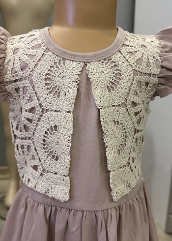 Kız Çocuk Krem Dantel Detaylı Bohem Elbise - Görsel 3