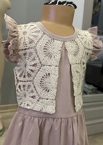 Kız Çocuk Krem Dantel Detaylı Bohem Elbise - Görsel 4