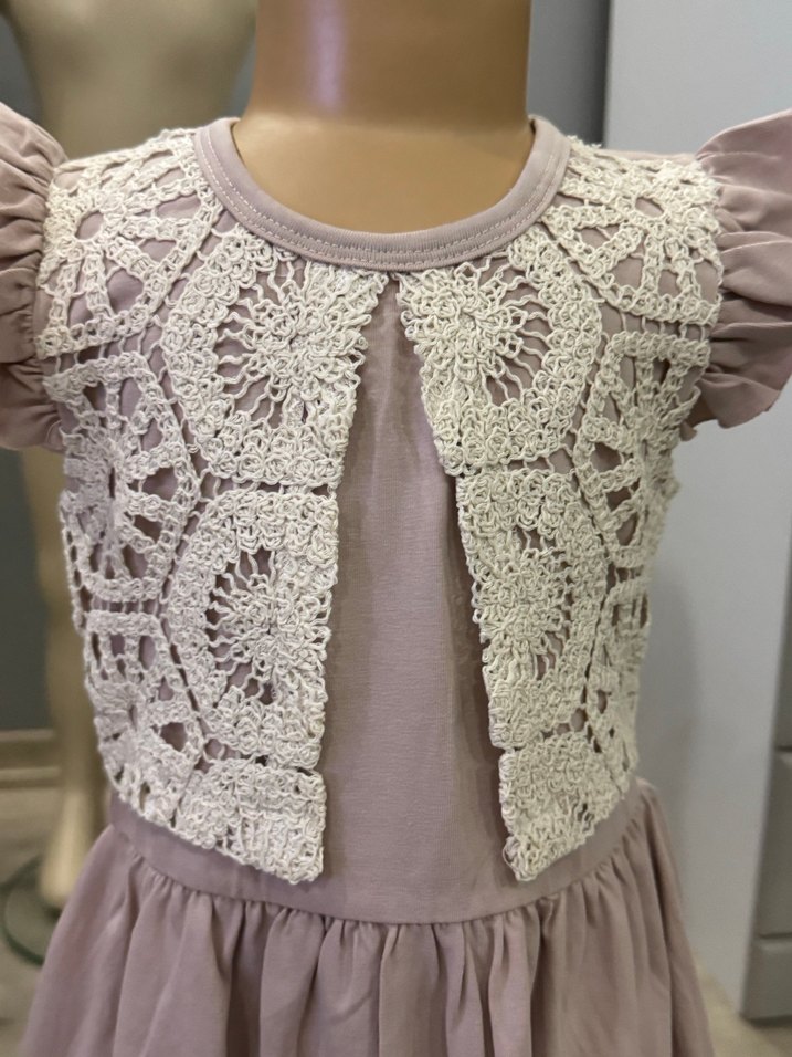 Kız Çocuk Krem Dantel Detaylı Bohem Elbise - Görsel 3