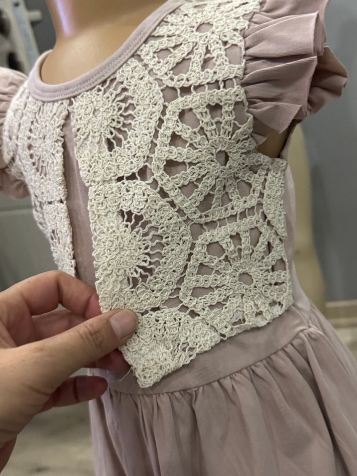 Kız Çocuk Krem Dantel Detaylı Bohem Elbise - Görsel 5