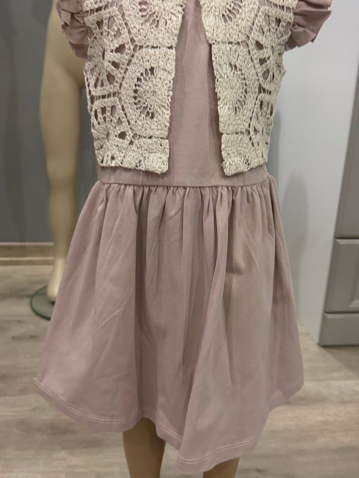 Kız Çocuk Krem Dantel Detaylı Bohem Elbise - Görsel 2