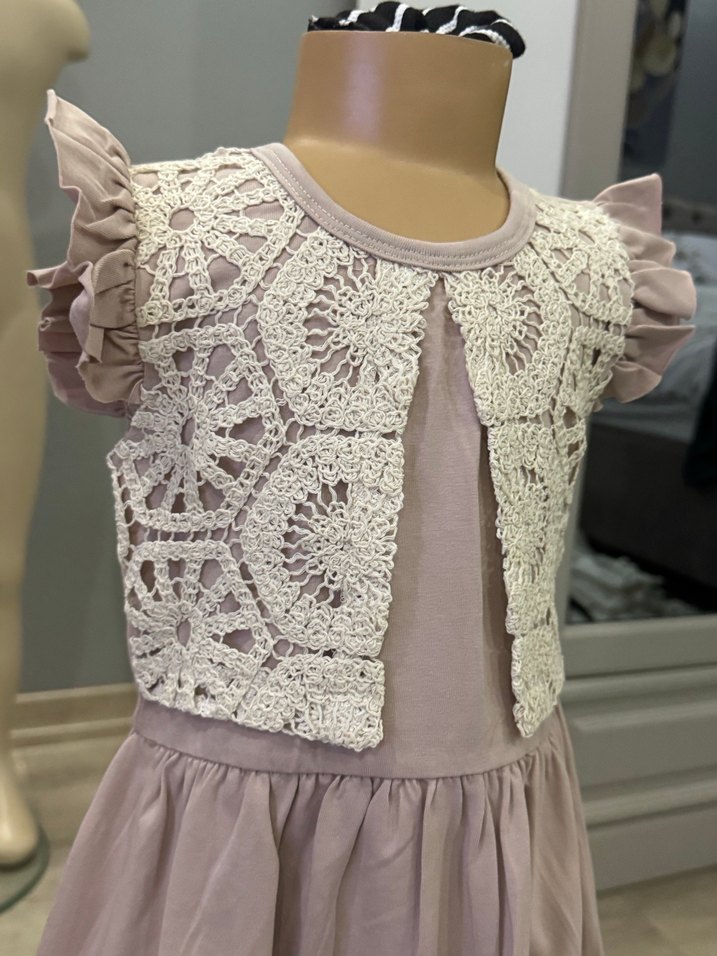 Kız Çocuk Krem Dantel Detaylı Bohem Elbise - Görsel 4