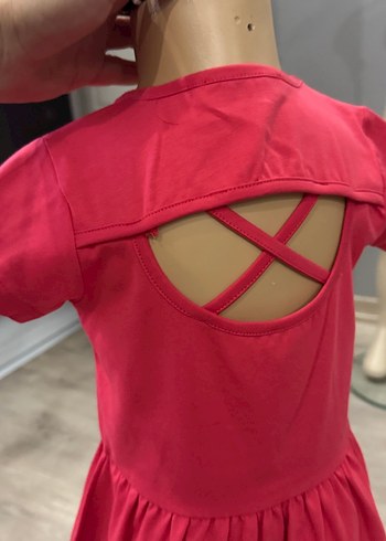 Kız Çocuk Kırmızı Kısa Kollu Elbise - Görsel 7