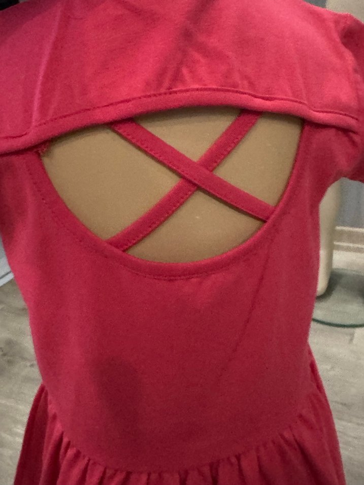 Kız Çocuk Kırmızı Kısa Kollu Elbise - Görsel 5