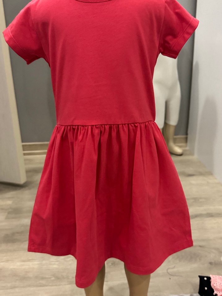 Kız Çocuk Kırmızı Kısa Kollu Elbise - Görsel 2