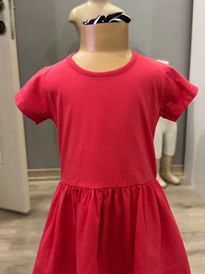 Kız Çocuk Kırmızı Kısa Kollu Elbise - Görsel 3