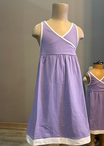 Kolsuz Mor Pamuklu Kız Elbisesi - Görsel 2